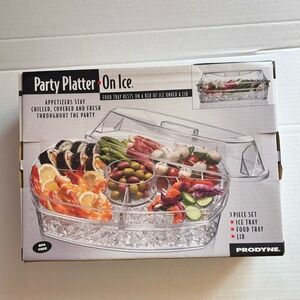 Prodyne  Crystal Clear Party Platter On Ice Food Tray 3 Piece Set Serving Tray